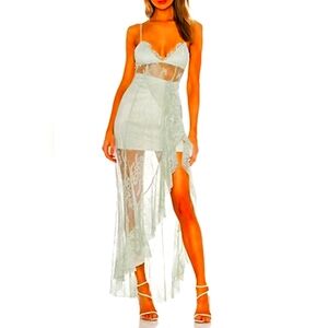 NBD Green Asymmetrical Sundress with Cut Out and Slit